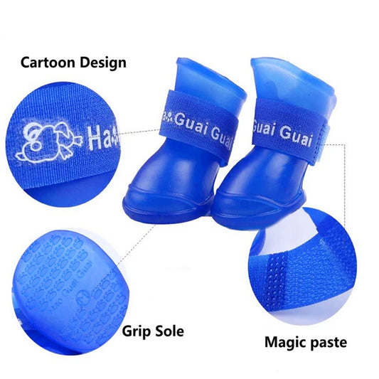 4pcs Waterproof Dog Shoes – Anti-Slip Boots for Small Dogs & Cats (Rain & Snow Protection)
