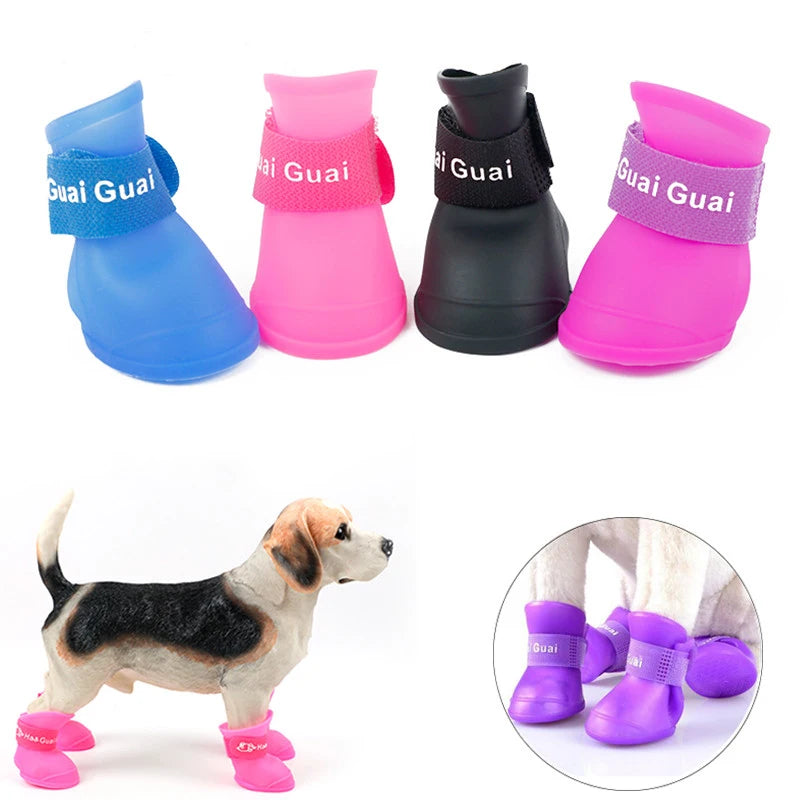4pcs Waterproof Dog Shoes – Anti-Slip Boots for Small Dogs & Cats (Rain & Snow Protection)
