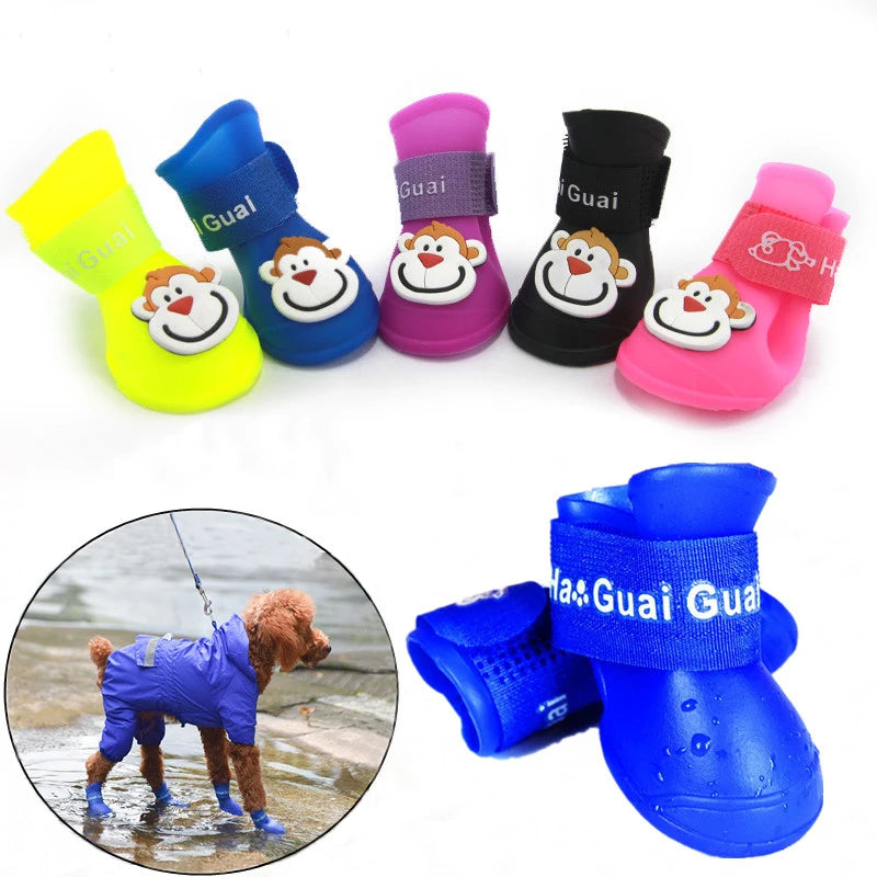 4pcs Waterproof Dog Shoes – Anti-Slip Boots for Small Dogs & Cats (Rain & Snow Protection)