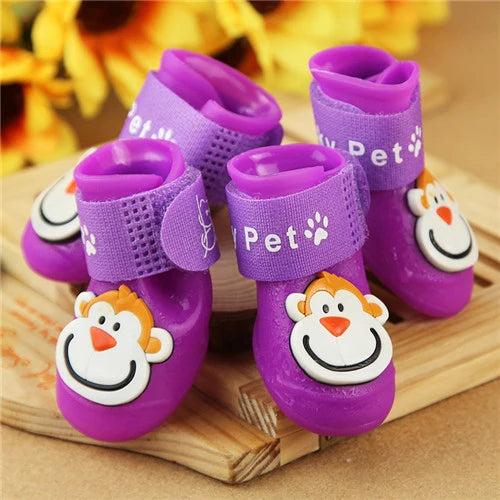 4pcs Waterproof Dog Shoes – Anti-Slip Boots for Small Dogs & Cats (Rain & Snow Protection)