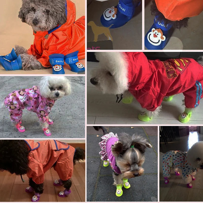 4pcs Waterproof Dog Shoes – Anti-Slip Boots for Small Dogs & Cats (Rain & Snow Protection)