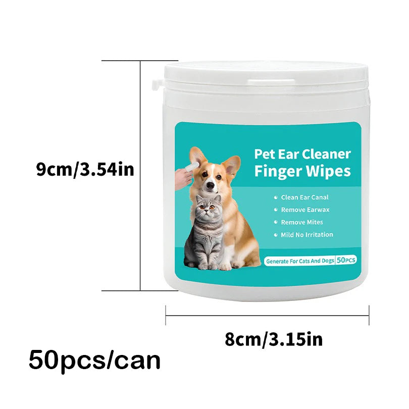Pet Ear Cleaning Wipes – Easy Fingertip Pads for Dogs & Cats (Ear Mite & Wax Removal)