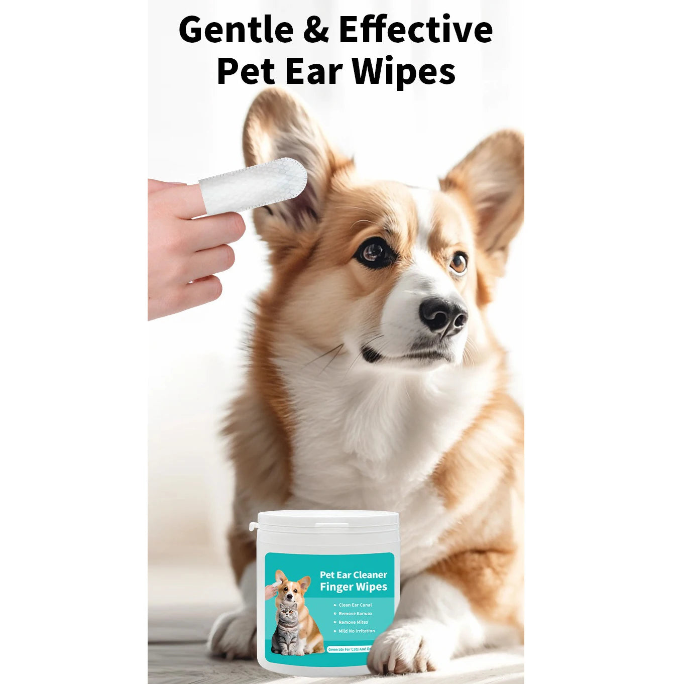Pet Ear Cleaning Wipes – Easy Fingertip Pads for Dogs & Cats (Ear Mite & Wax Removal)