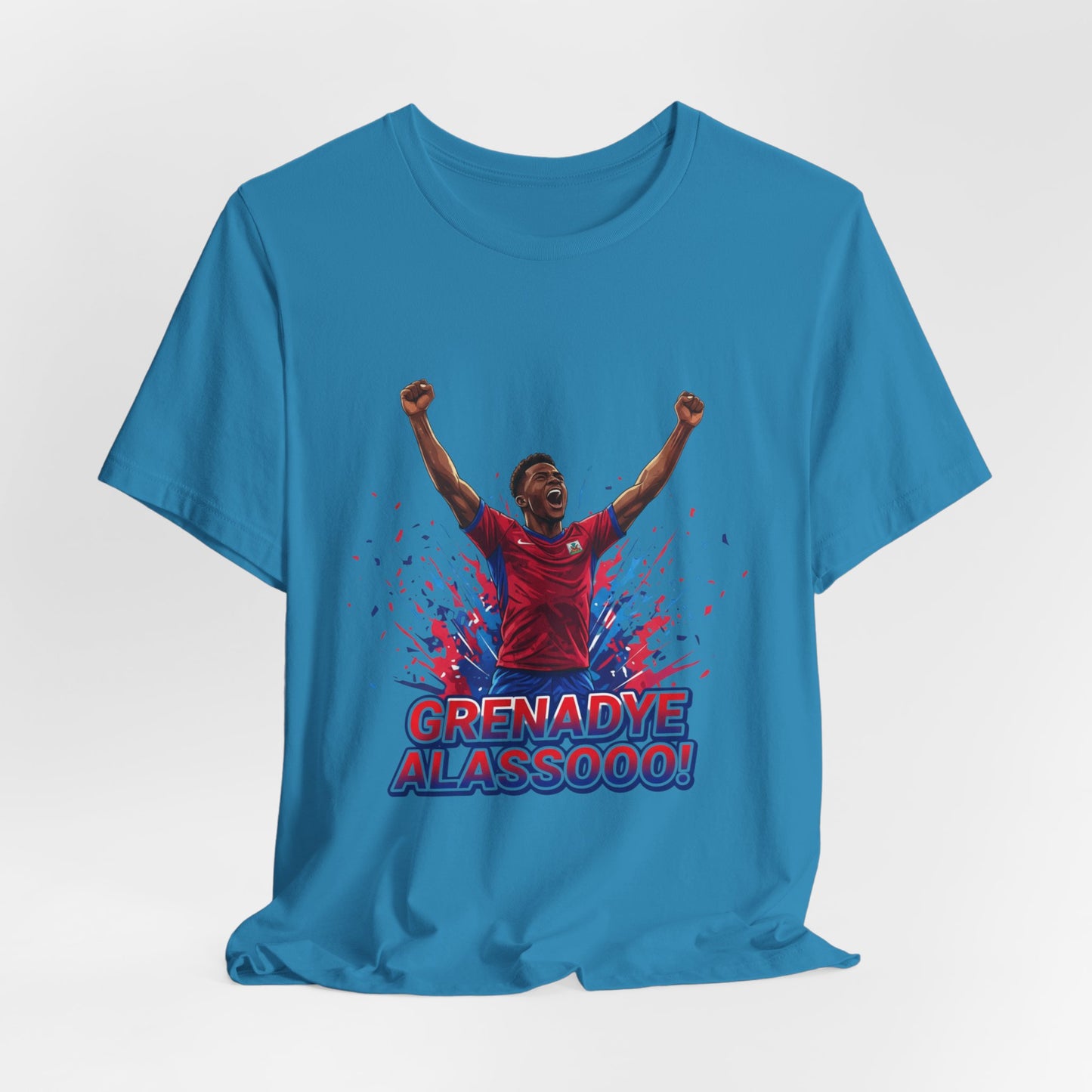 Soccer Celebration Tee — "Grenadye Alassooo!" Graphic Football Fan Shirt