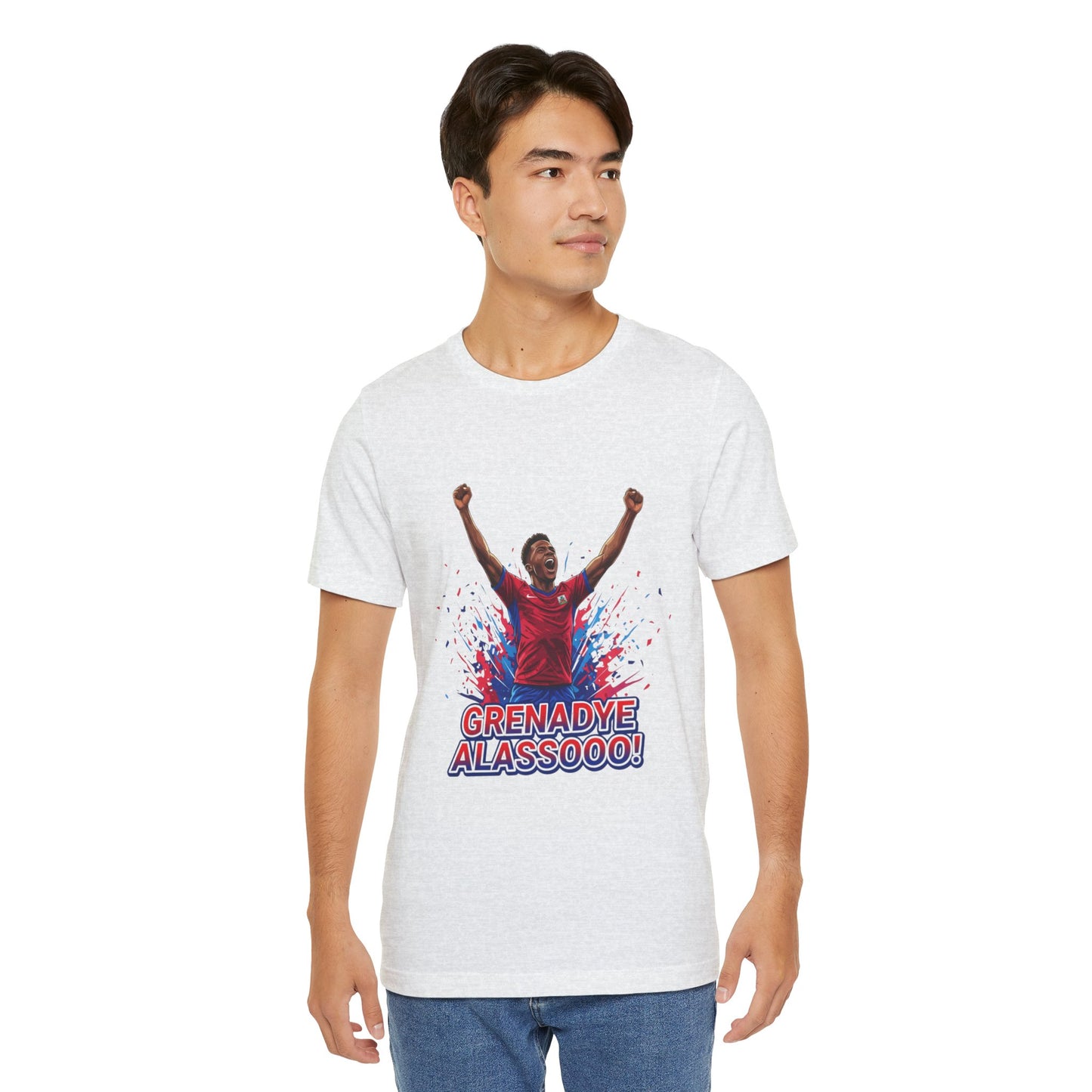 Soccer Celebration Tee — "Grenadye Alassooo!" Graphic Football Fan Shirt