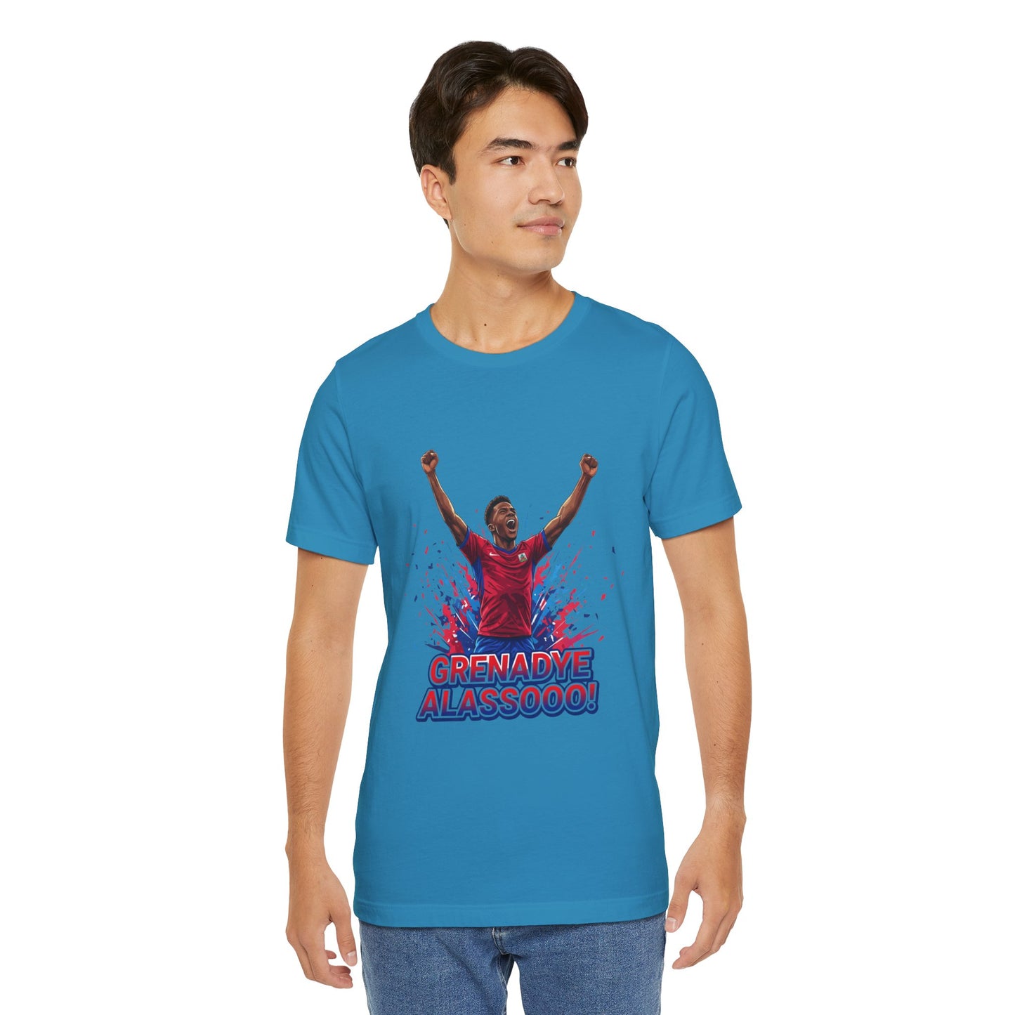 Soccer Celebration Tee — "Grenadye Alassooo!" Graphic Football Fan Shirt