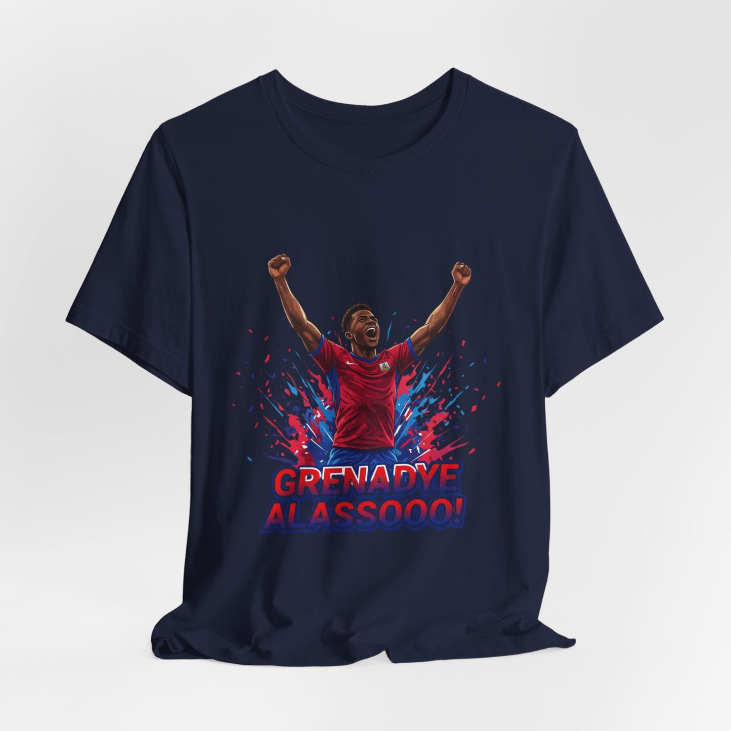 Soccer Celebration Tee — "Grenadye Alassooo!" Graphic Football Fan Shirt