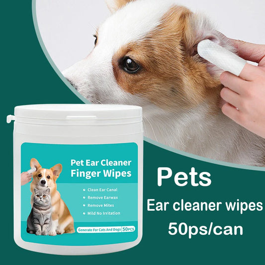 Pet Ear Cleaning Wipes – Easy Fingertip Pads for Dogs & Cats (Ear Mite & Wax Removal)